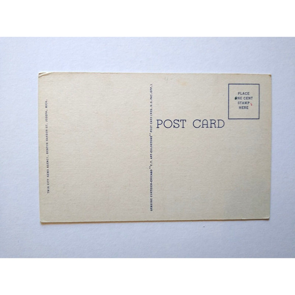 Greetings From Benton Harbor Michigan Large Big Letter Postcard Linen Ship Gulls - Picture 2 of 2